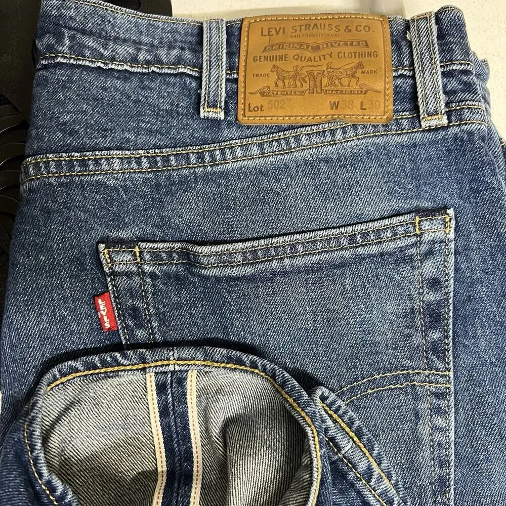 Levis Jeans Mens 38 Blue 502 Taper Selvedge Premium Denim Big E Medium Wash 2025